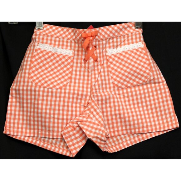 2006 Gymboree Freshly Picked Shorts Gingham Orange sz 7 NEW Pockets Lace - Picture 1 of 5